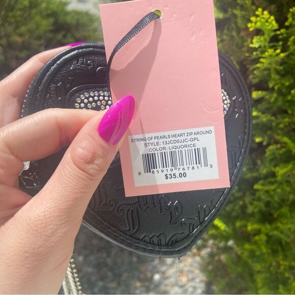 Juicy Couture Wristlet - Heart-Shaped Coin Purse - Black with Rhinestones - Picture 9 of 9